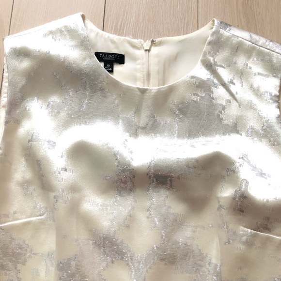 Talbots Silk Blend Metallic Detailed Dress in Cream & Silver Size 10 - Picture 5 of 13